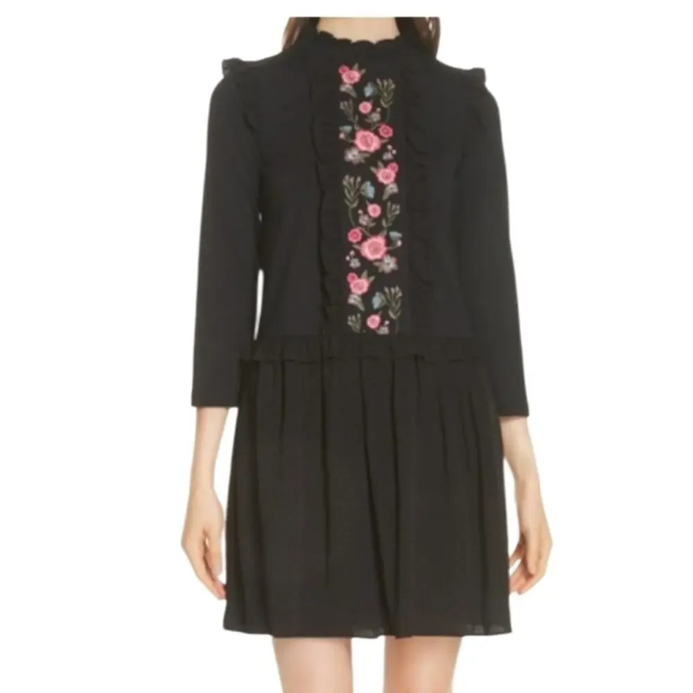 Kate Spade Embroidered Mixed Media Dress, Black Size XS NWT